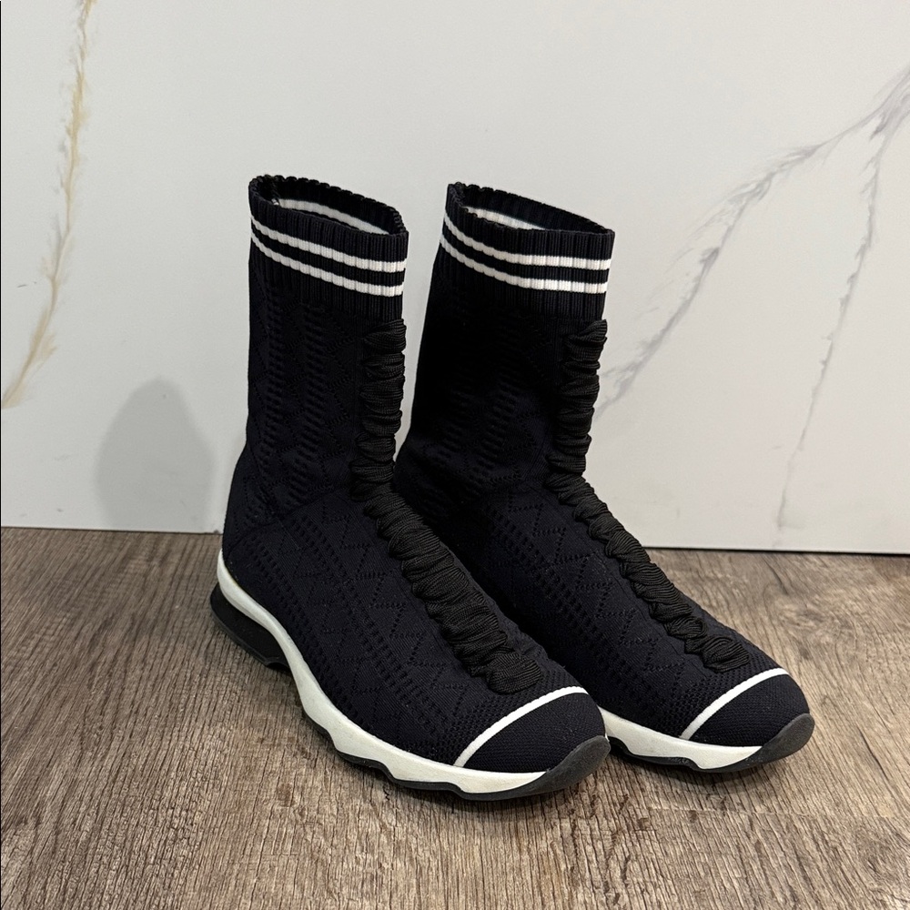 Fendi Black and White High-Top Sock Sneakers - Picture 3 of 13